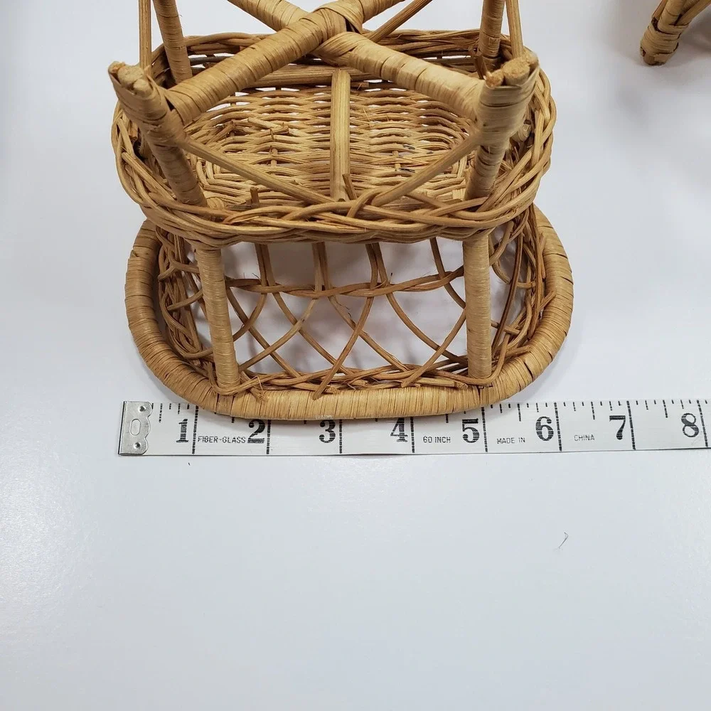 Vintage Doll Furniture Wicker Rattan Patio Set Sofa Chair (FLAW) Table Lot of 3